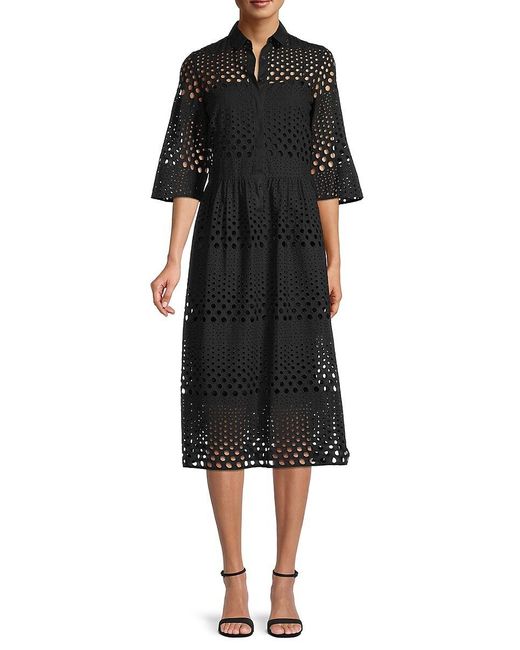 Akris Punto Cotton Eyelet Midi Shirtdress in Black - Lyst