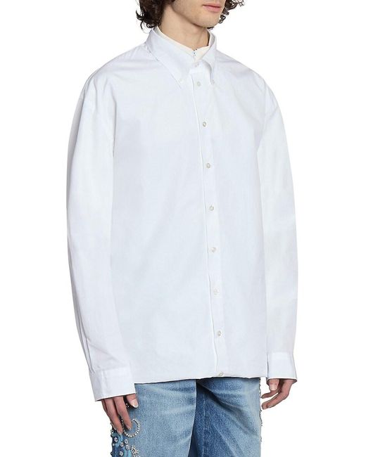 Bluemarble White Foldover Layered Cotton Poplin Shirt for men