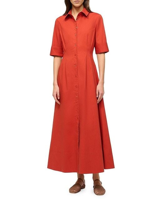 Staud Red Joan Stretch-Cotton Maxi Shirtdress