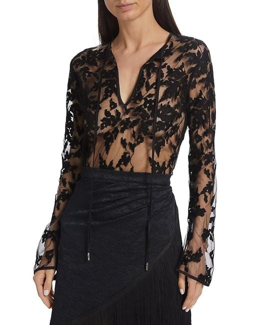 Silvia Tcherassi Black Tosca Semi-Sheer Floral Blouse