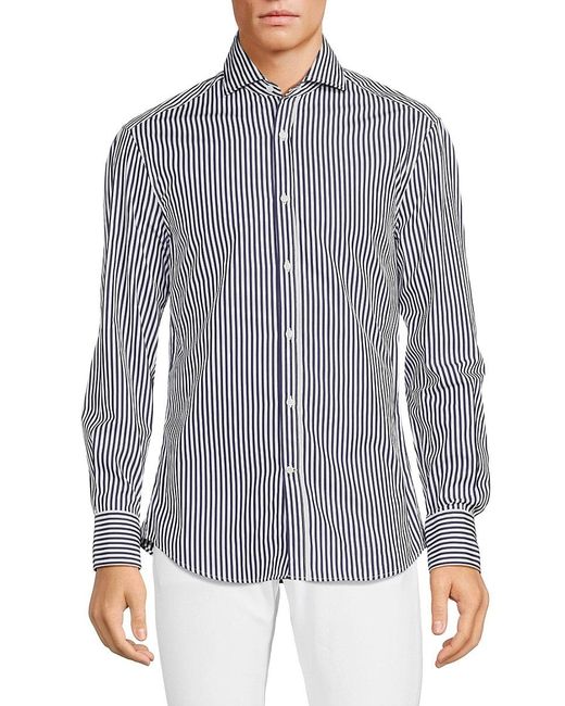 Brunello Cucinelli Blue Slim Fit Striped Shirt for men