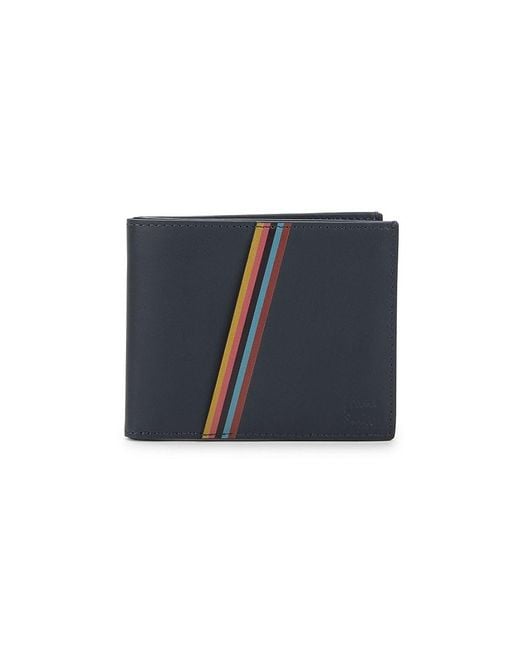 Paul Smith Blue Diagonal Stripe Bifold Leather Wallet for men
