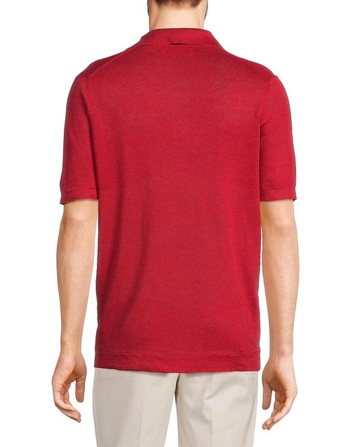 Brunello Cucinelli Red Short Sleeve Linen Blend Polo for men