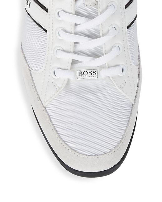 BOSS by HUGO BOSS Leather Saturn Perforated Sneakers in Natural (White) -  Lyst
