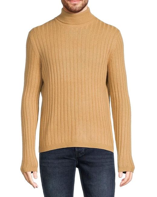 Saks Fifth Avenue Gray Ribbed Merino Wool Blend Turtleneck Sweater for men