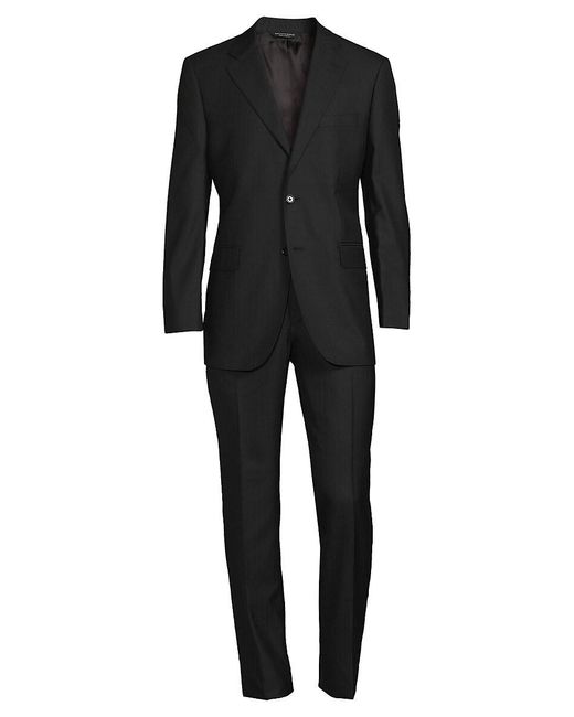 Saks Fifth Avenue Black Saks Fifth Avenue Classic Fit Stripe Wool Blend Suit for men