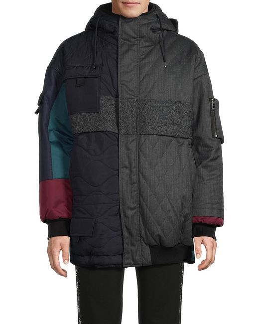 Valentino Gray Colorblock Hooded Mixed Media Jacket for men