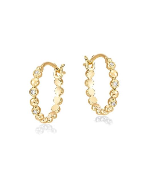 Saks Fifth Avenue Metallic 14k Yellow Gold & 0.06 Tcw Diamond Beaded Hoop Earrings