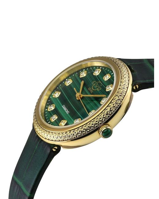 Gv2 Arezzo 33mm Ip Yellow Goldtone Stainless Steel, Green Malchaite & 0.144 Tcw Diamond Watch