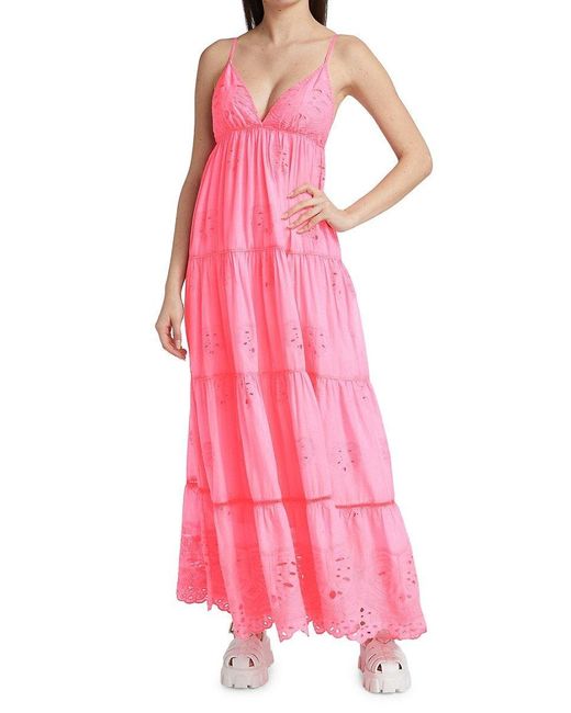 FARM Rio Cotton Tiered Maxi Dress in Pink | Lyst