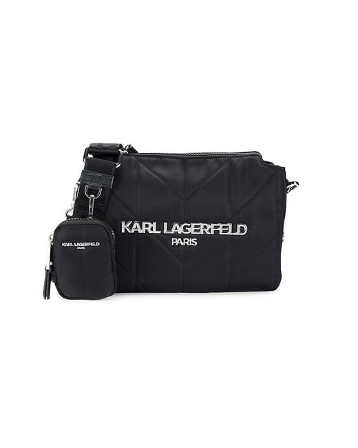 Karl Lagerfeld Black Voyage Logo Quilted Crossbody Bag