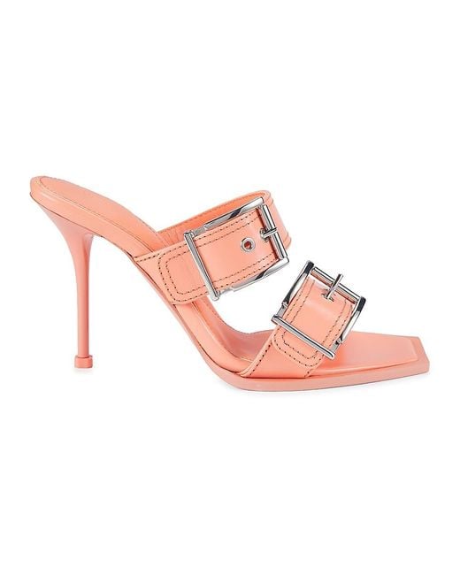 Alexander McQueen Pink 100Mm Buckled Leather Sandal Mules