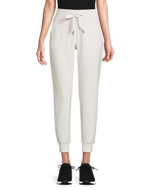 DKNY White Solid Cropped Joggers