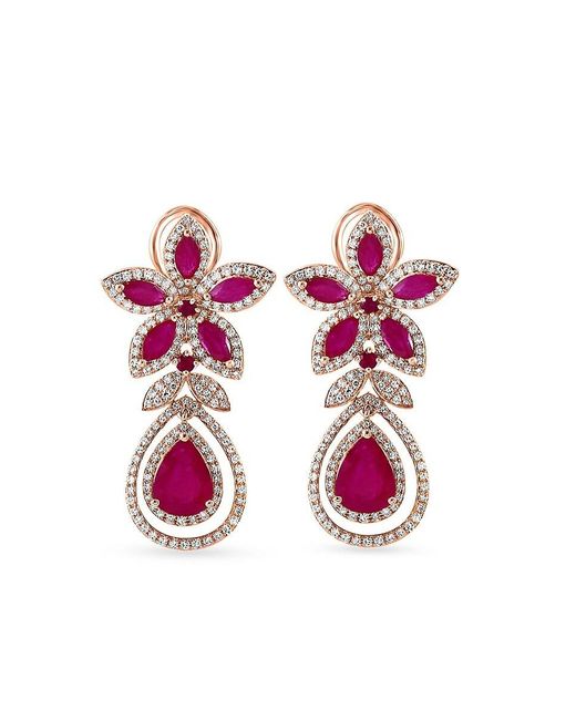 Effy Pink 14k Rose Gold, Ruby & Diamond Drop Earrings