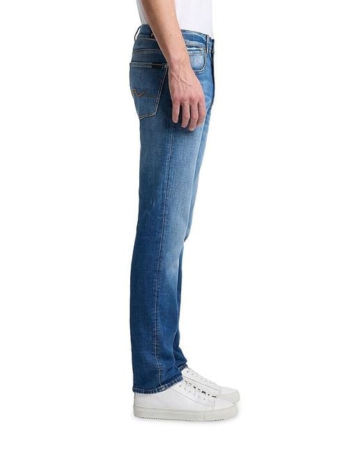 7 For All Mankind Blue Slimmy Mid-Rise Slim-Skinny Jeans for men