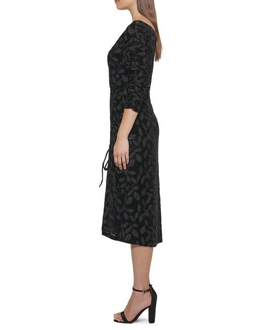 Kensie Black Velvet Burnout Midi Sheath Dress