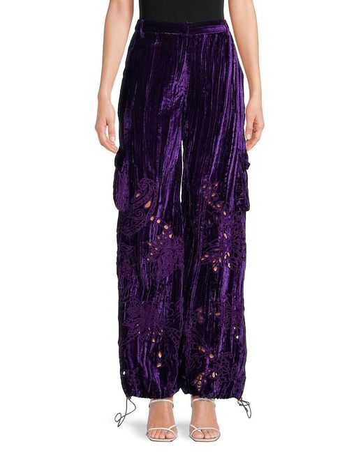 Hemant & Nandita Purple Open Knit Trim Velvet Cargo Pants