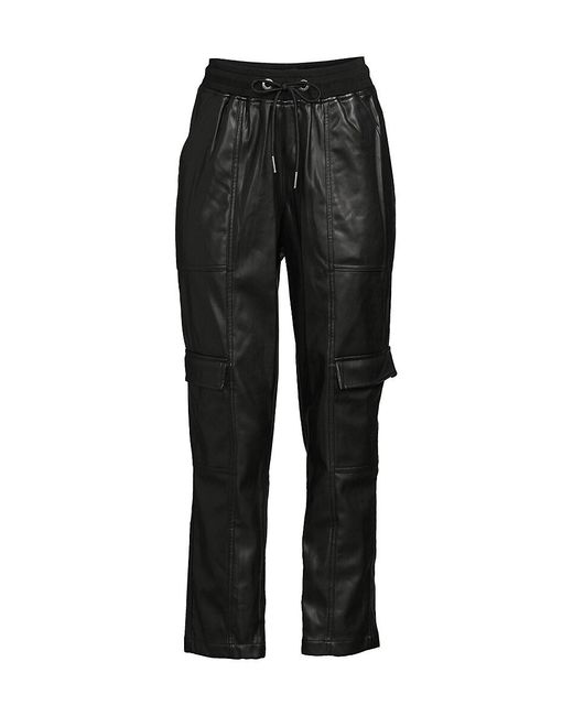 DKNY Black Faux Leather Drawstring Cropped Pants
