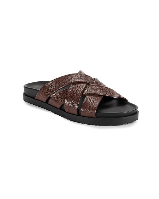 Saks Fifth Avenue Brown Cross Leather Platform Sandals for men