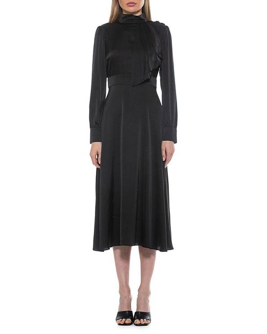 Alexia Admor Brooklyn Satin Fit-&-flare Midi Dress in Black | Lyst