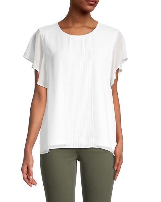 Calvin Klein Pintuck Flutter-sleeve Top in Soft White (White) | Lyst