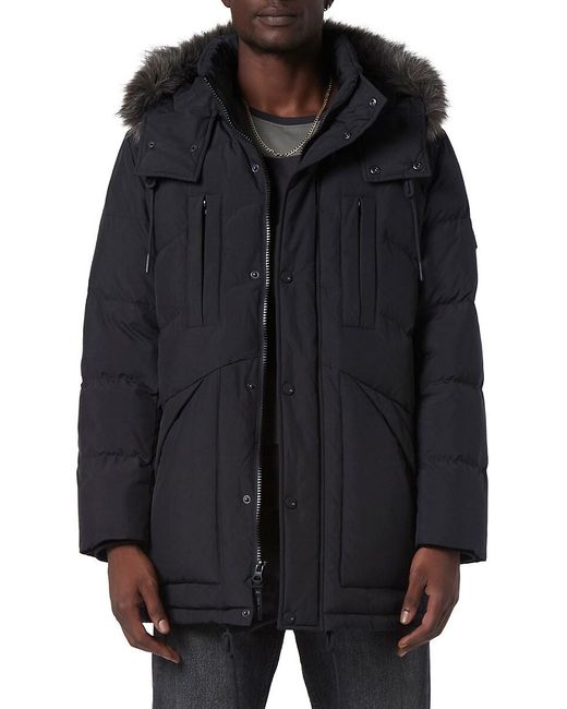 Andrew Marc Black Tremont Faux Fur Trim Parka for men