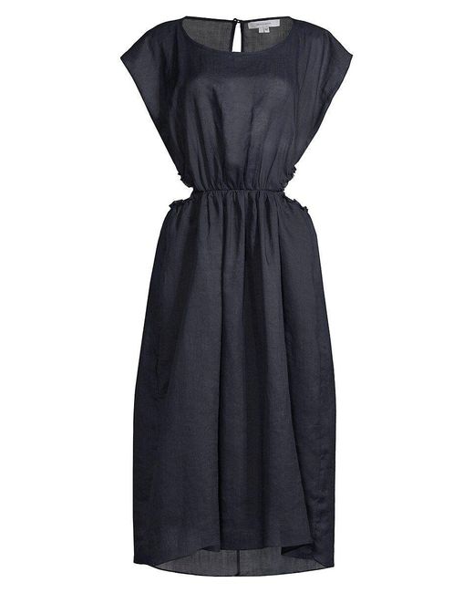 Rebecca Taylor Ramie Cut Out Midi Dress in Blue | Lyst