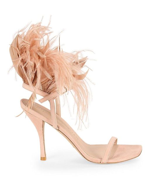 Stuart Weitzman Pink Plume Feather Trim Suede Sandals