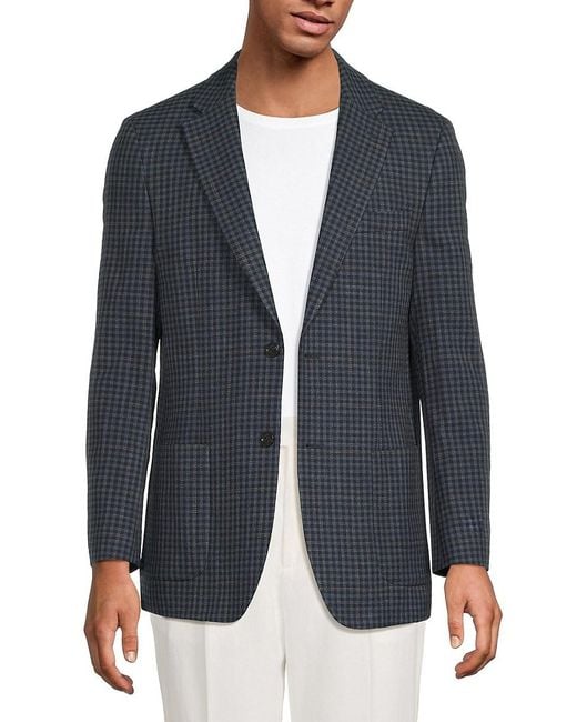 Tommy Hilfiger Blue Checked Wool-Blend Modern-Fit Sport Coat for men