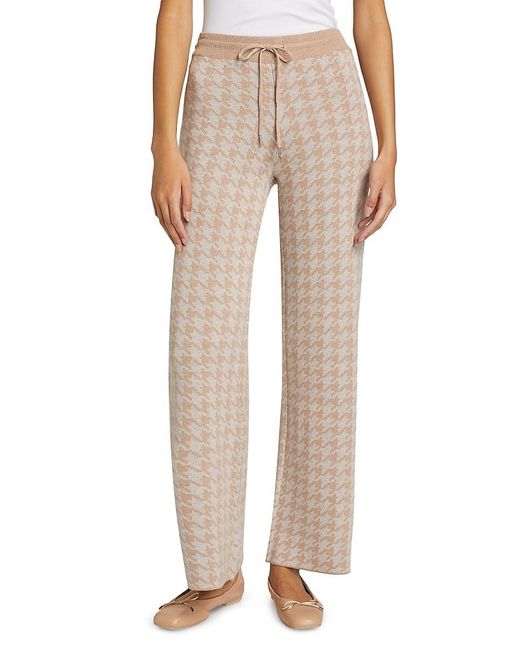 Saks Fifth Avenue Natural Houndstooth High-Rise Straight-Leg Pants