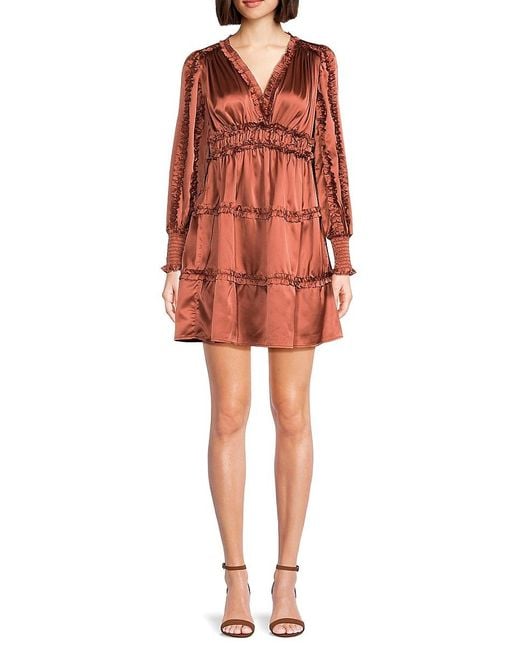 O.P.T Red O. P.T Tianna Ruffled Smocked Mini Dress