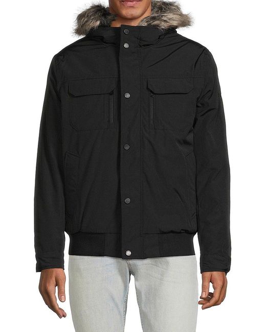 Michael Kors Snorkle Faux Fur Hooded Bomber Jacket in Black for