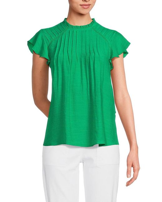 Nanette Lepore Green Solid Ruffle Pleated Top