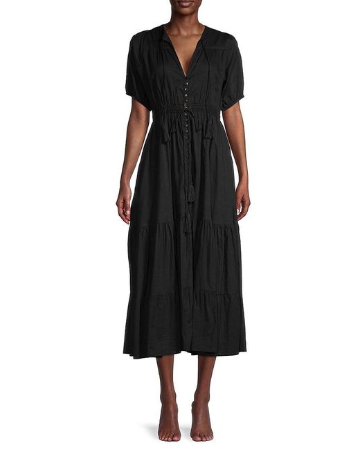 Saks Fifth Avenue Cotton Tiered Midi Dress in Black | Lyst UK