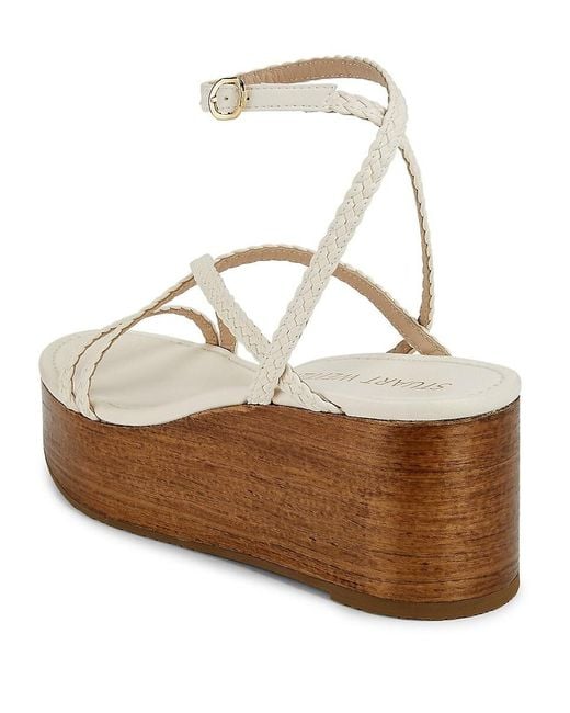 Stuart Weitzman White 60Mm Wovette Woven Leather Wedges