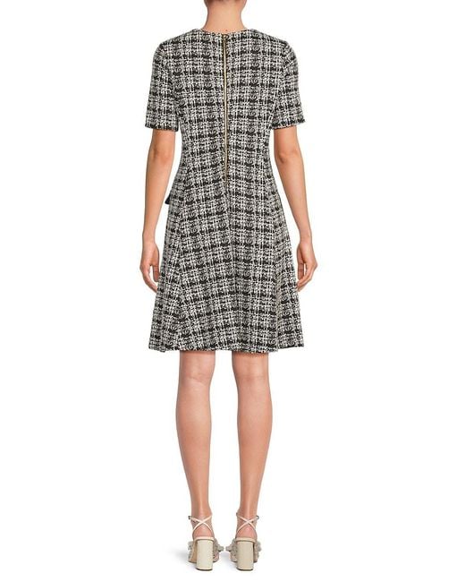 DKNY Multicolor Plaid Tweed A-Line Minidress
