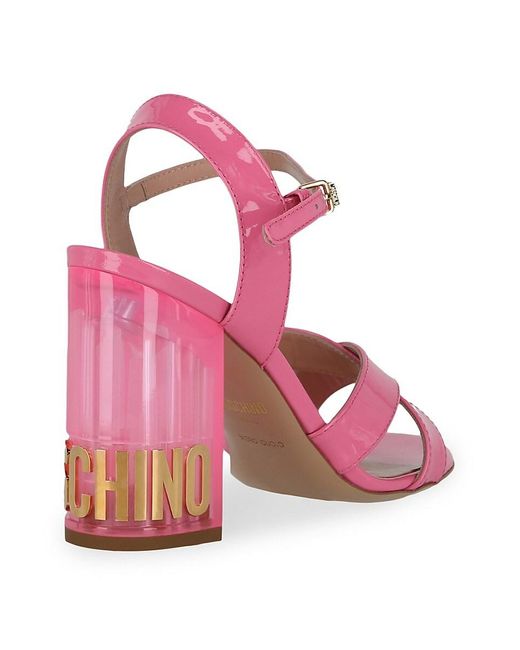 Moschino Pink Patent Leather Logo Sandals