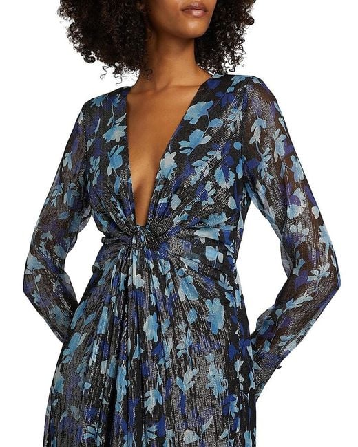 Ramy Brook Brown Tatia Floral Metallic Silk Twist Midi-Dress