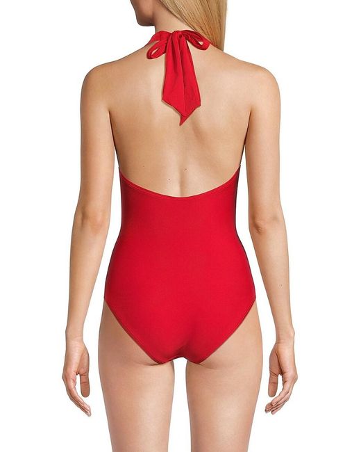 DKNY Red Halter One Piece Swimsuit