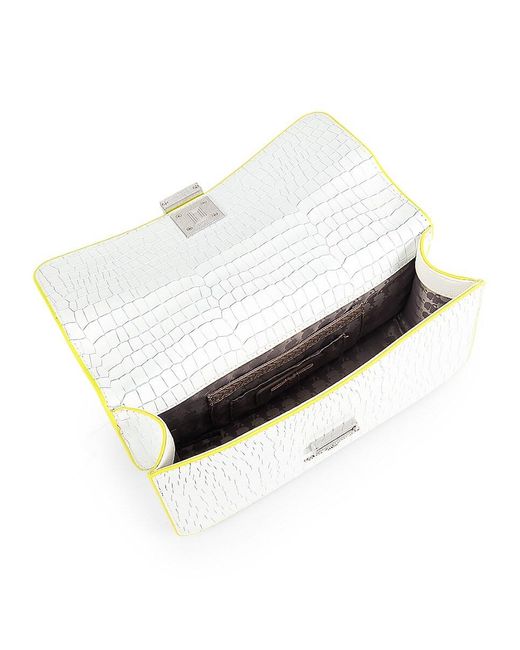 Karl Lagerfeld White Simone Embossed Croc Leather Two Way Top Handle Bag