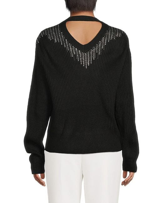 DKNY Black Rhinestone-Embellished Fringe Sweater