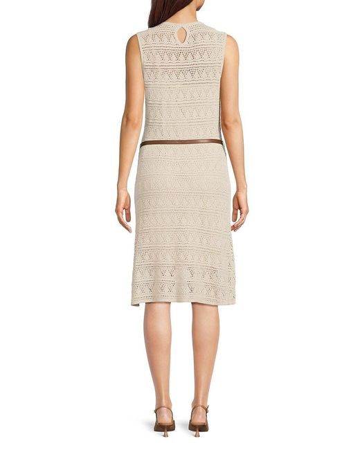 Halston Heritage Natural Crochet Belted Knee-Length Dress