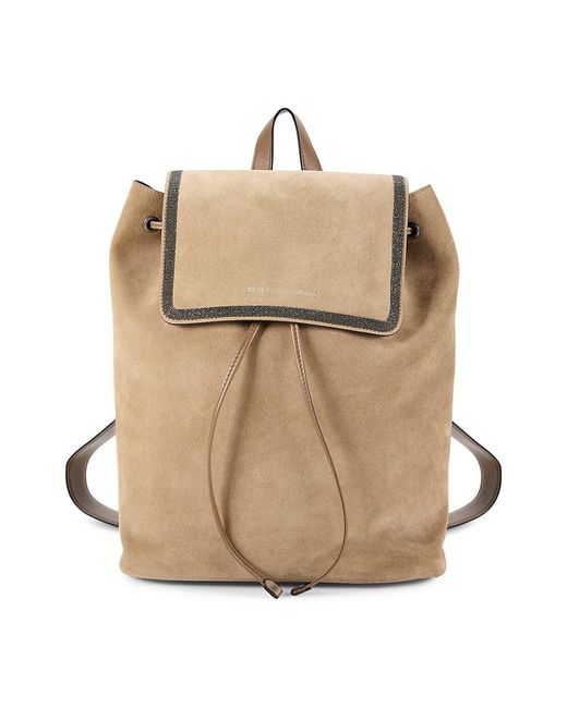 Brunello Cucinelli Natural Cinched Suede Backpack