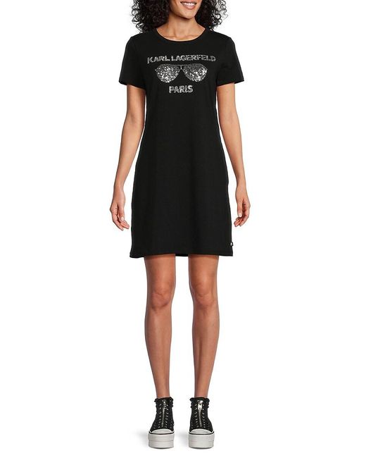 Karl Lagerfeld Black Sequin Embellished T-shirt Dress