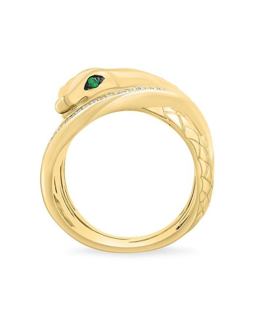 Effy Metallic 14K, 0.23 Tcw Diamond & 0.04 Tcw Emerald Ring