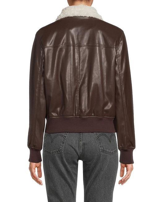 Calvin Klein Brown Faux Fur Trim & Faux Leather Jacket