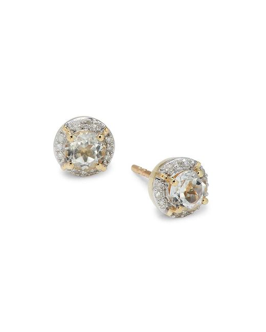Saks Fifth Avenue Metallic Saks Fifth Avenue 14k Yellow Gold White Topaz Diamond Stud Earrings