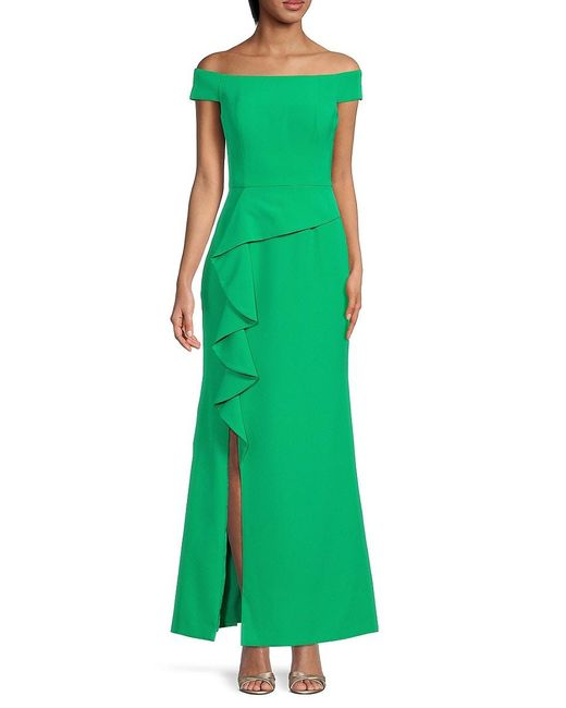 Vince Camuto Off The Shoulder Ruffle Gown in Green | Lyst Canada