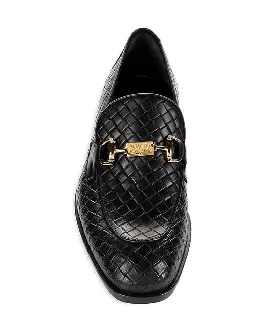 Class Roberto Cavalli Black Woven-embossed Leather Bit Loafers for men