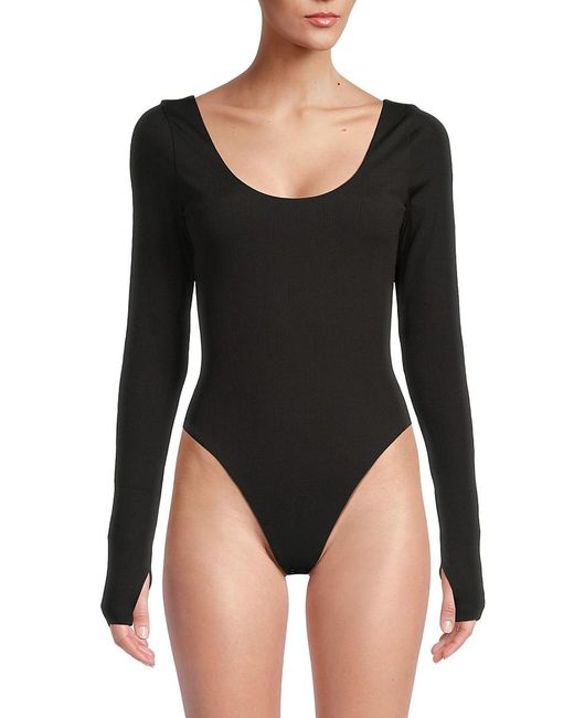 Alice + Olivia Black Rhys Ribbed Bodysuit